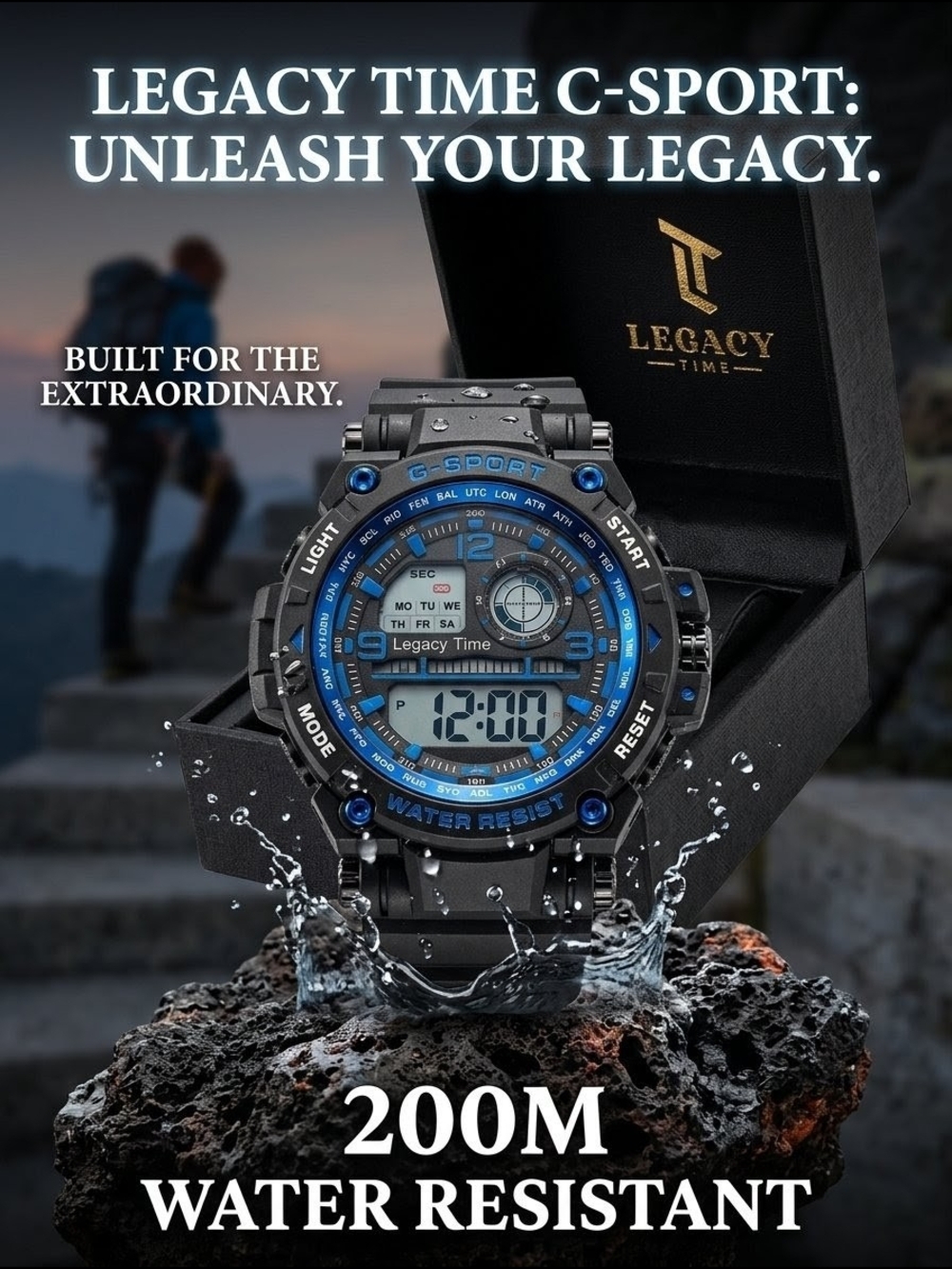 Legacy Time C-Sport Digital Sport Watch - Black & Blue